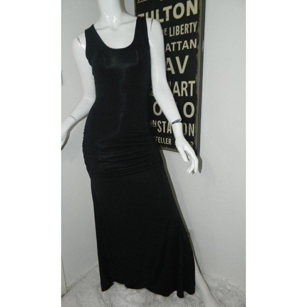 Sky Brand Dress Black Crochet‎ Back Maxi Dress Side Rouching Size X-Small